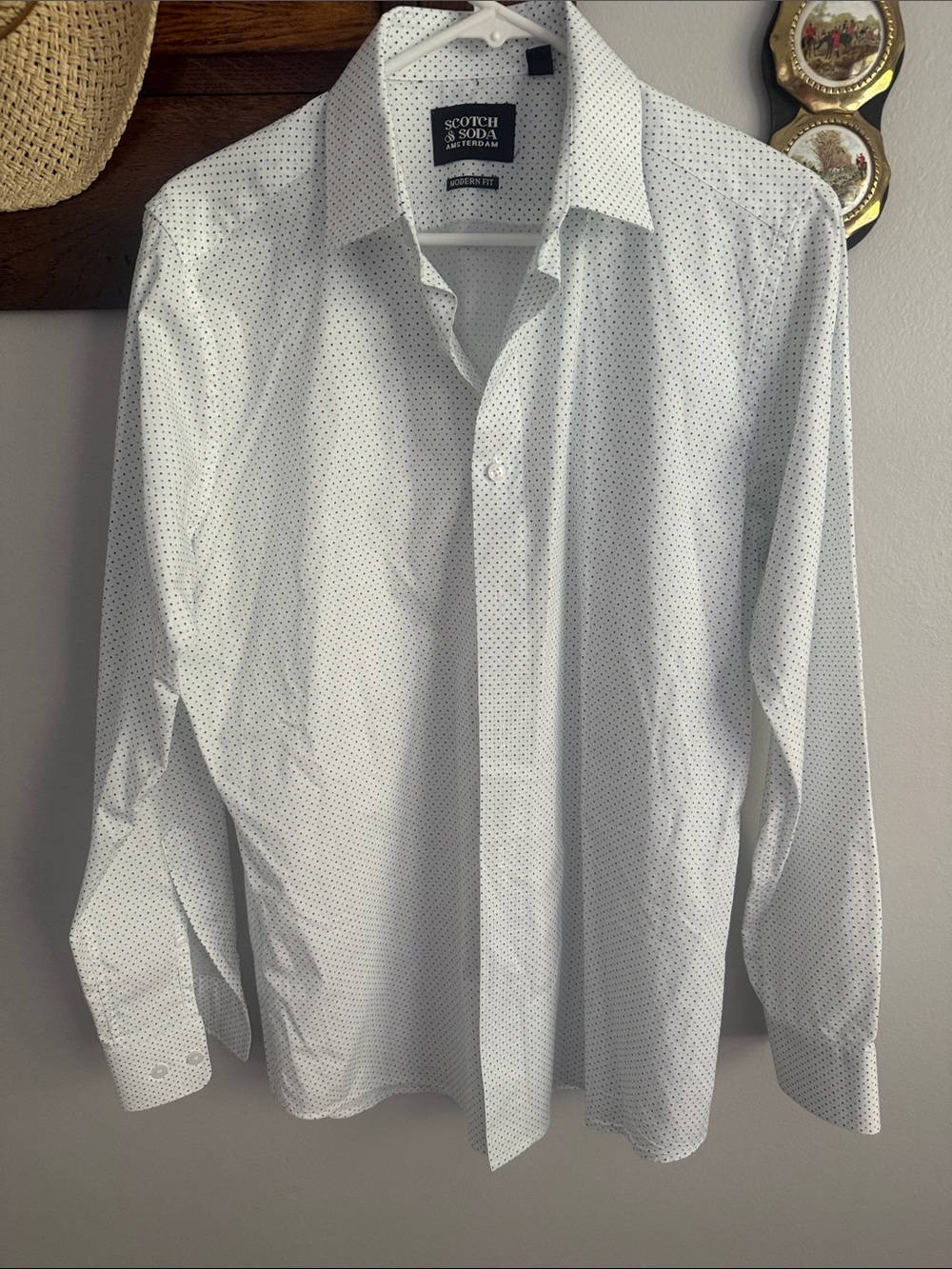 Scotch & Soda White Dress Shirt with Micro Dot Pattern